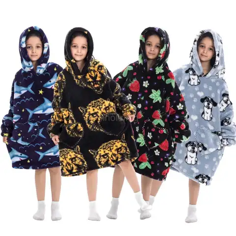 Moletons de flanela grandes para crianças, pulôveres de desenhos animados infantis, cobertores para meninos e meninas, suéteres de animais para inverno, novos