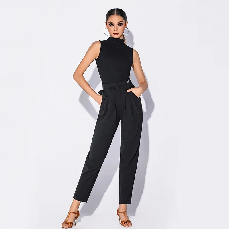 2025 여성을위한 새로운 라틴 댄스 공연 의상 하이 넥 조끼 라틴 바지 복장 여성 차차 룸바 라틴 착용 DQS20499