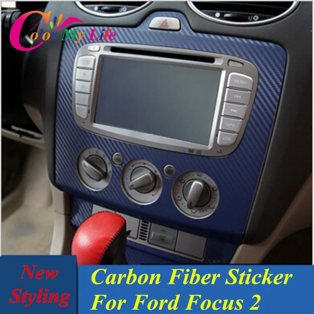 Car Carbon Fiber Console Protector Sticker Case for Ford Focus 2 MK2 2009 2010 2011 2012 Air Conditioning Panel Cover Trim