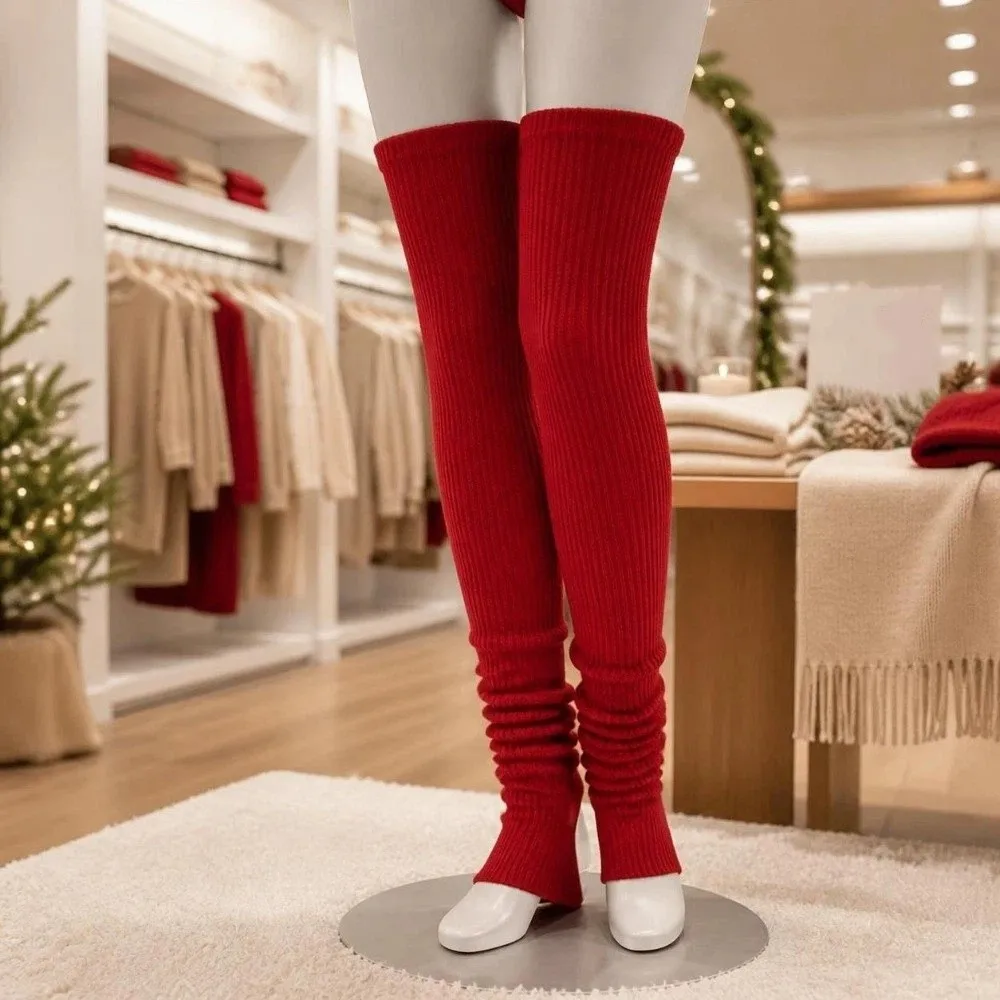 Knee Sleeve Knitted Leg Warmers Multicolor Thickened Warm Long Stockings Lolita JK Stripe Above Knee Socks Women