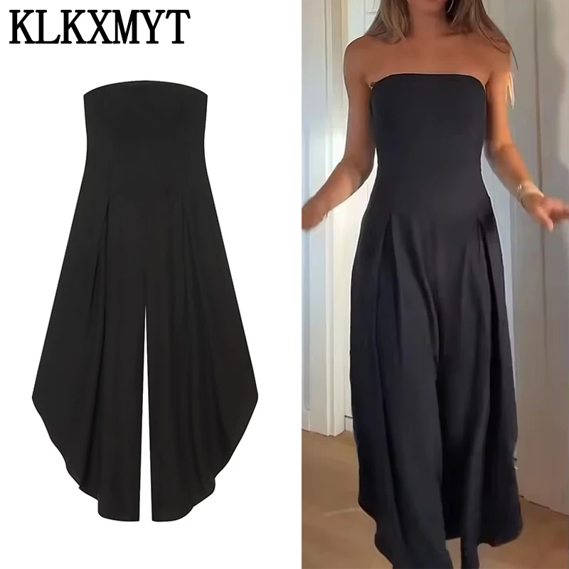 KLKXMYT Off Shoulder Jumpsuit For Women Solid High Waist Backless Sexy Casual Playsuits Fashion Wide Leg Pant Rompers
