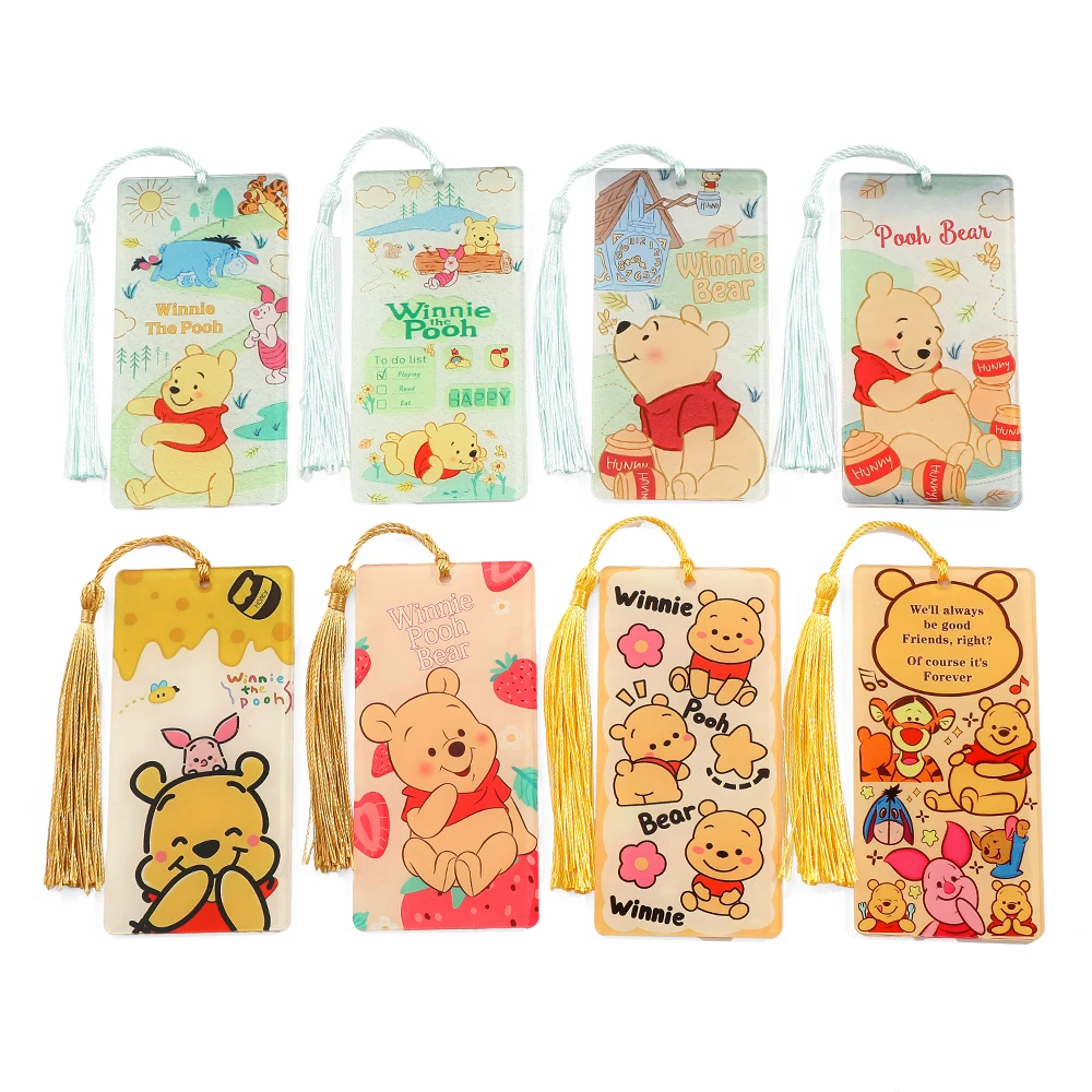 Disney Cute Winnie the Pooh Bookmark - Cartoon Pattern Acrylic Tassel Bookmark, Boy and Girl Learning Stationery Gift, Page Tag