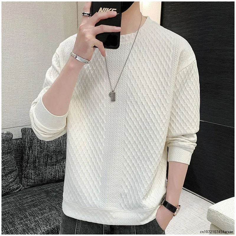 Spring Autumn Y2K Elegant Fashion Sweatshirt Man Fashion All Match Long Sleeve Top Solid Color Casual Pullover Male Clothes