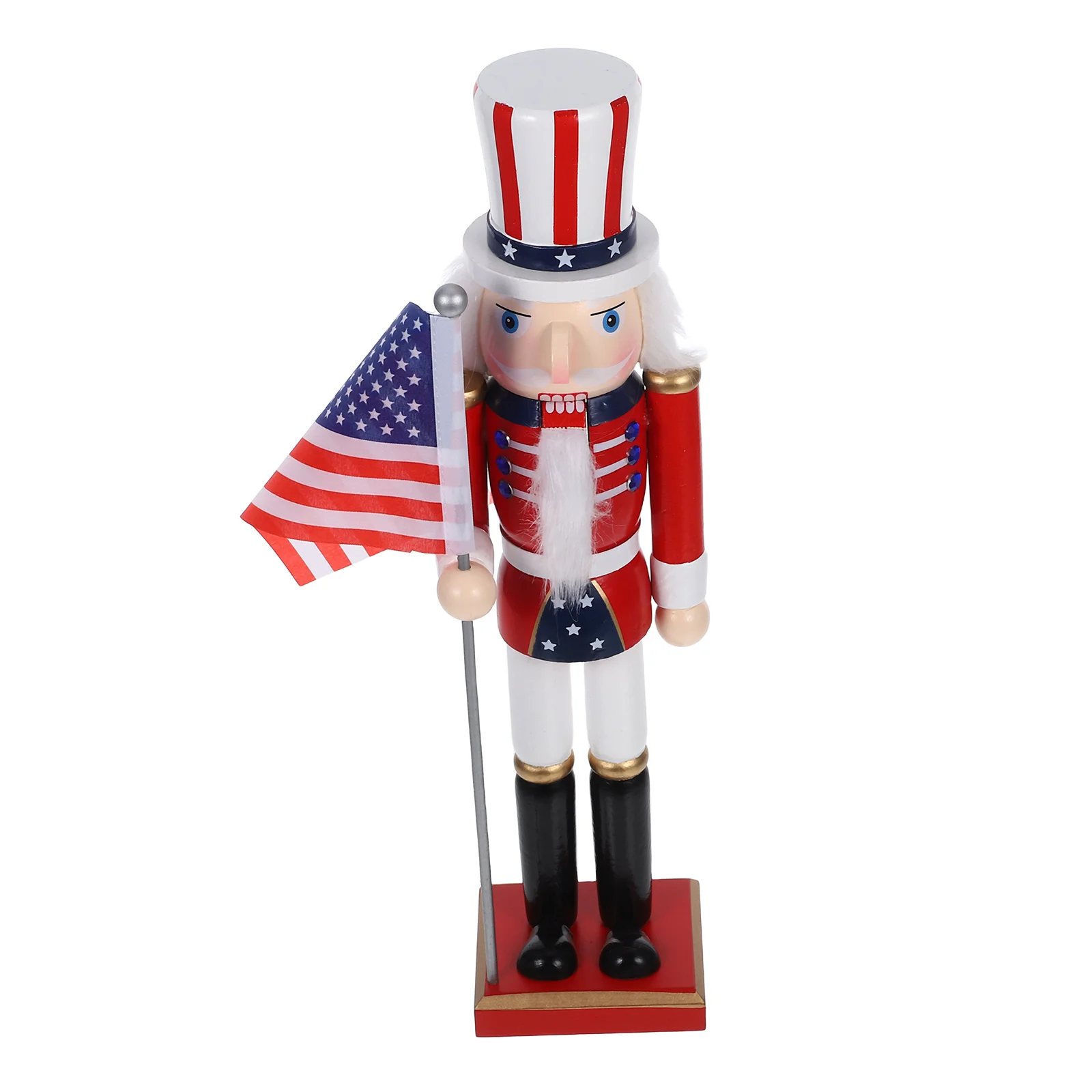 

Festive 38Cm Wooden Nutcracker Soldier Statue Patriotic American Flag Independence Day Christmas Decor Table Home