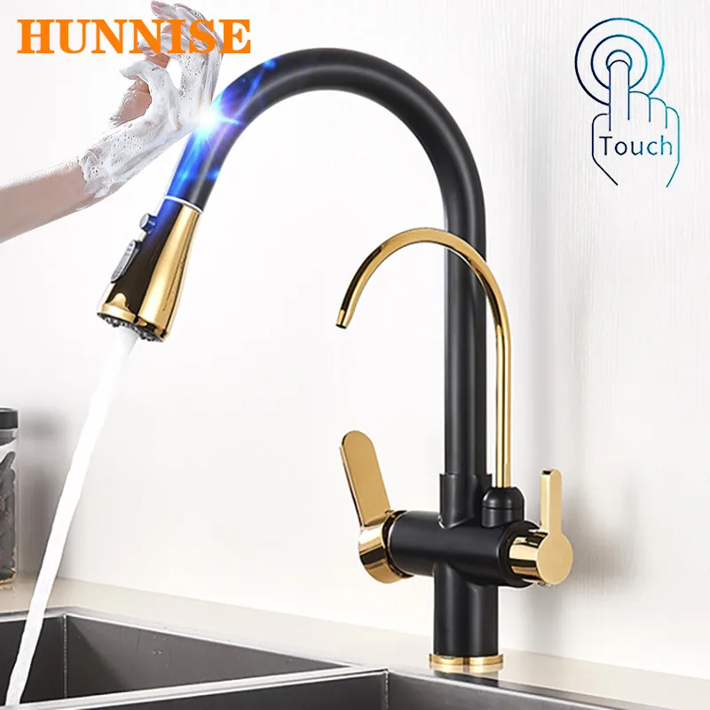 

Smart Touch Filter Kitchen Faucets Black Gold Hot Cold Pull Out Kitchen Mixer Tap Rotation Sensor Touch Filter Kitchen Faucet