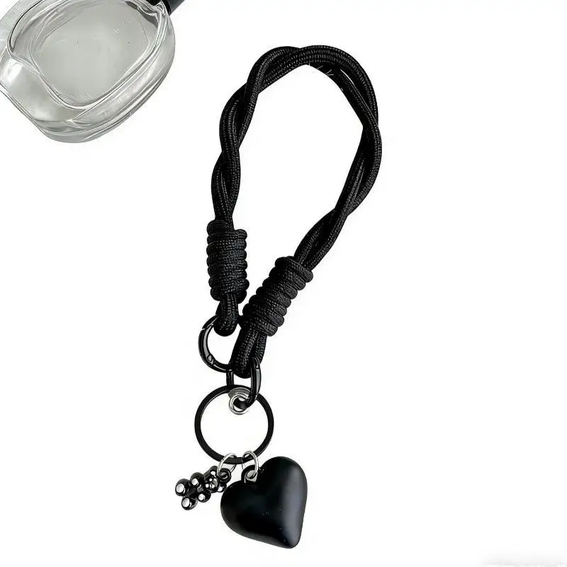 1 Stück Silber-Schwarzer Herzförmiger Bären-Anhänger für Mobiltelefone, Niedliches Handy-Armband mit Bindeschnur – Detail 4