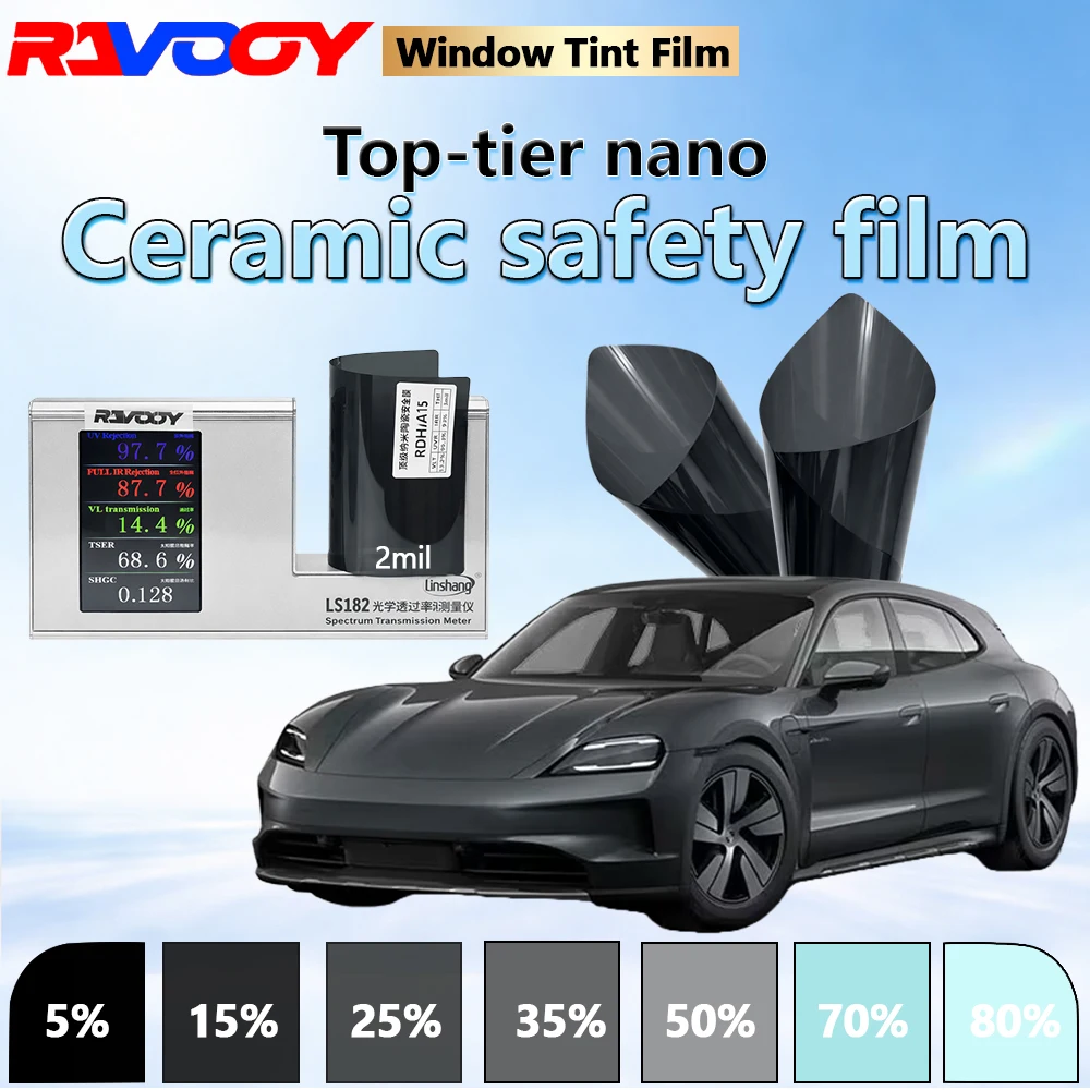 

RAVOOY RDHA15 Series Top Tier Nano Ceramic Safety Car Window Film 3mil 14.4% VLT High Thermal Insulation UV 99% 152CMX30M