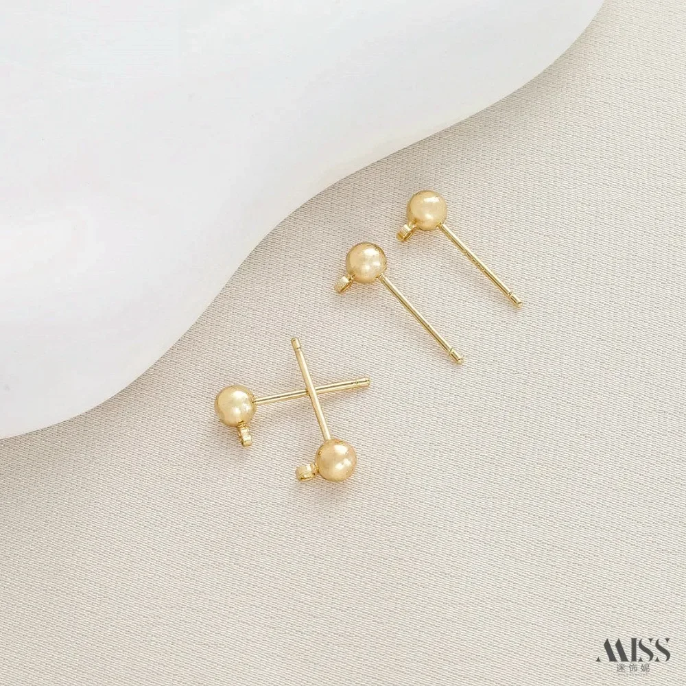 14K Genuine Gold Plated Closed Hanging Ring Bean Earrings S925 Pure Silver Needle Earrings DIY Ear Accessories 18K Accessories