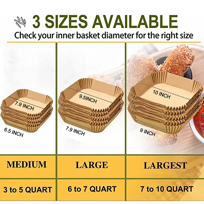 Large 23cm Air Fryer Disposable Paper Liner Non-stick Airfryer Parchment Special Baking Paper for 3-10QT Cooking/Steaming Basket