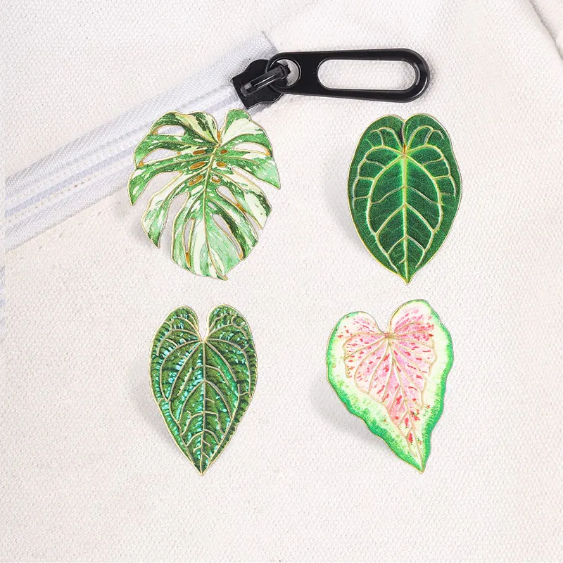 Tropische Pflanzenblatt-Emaille-Abzeichen, grünes Caladium, Monstera, Reversnadel, Natur-Metallbroschen, Schmuck, Geschenke – Detail 4