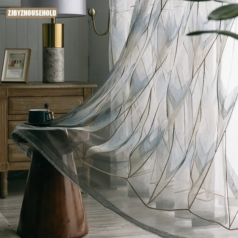 

New Curtains for Living Dining Room Bedroom Custom Embroidered Modern Simple Geometric Pattern Window Curtain Room Decor