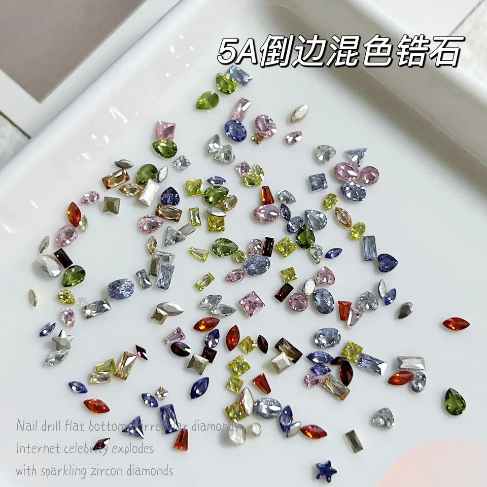 Mini Taladro de Uñas K9 5A, Diamante de Zirconio Multicolor, Fondo Plano, Borde Invertido Brillante, Decoración de Accesorios para Uñas 2