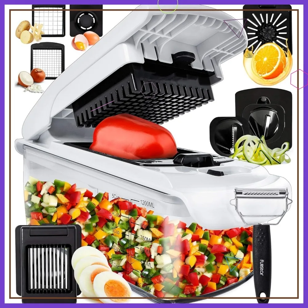 

9-in-1 Vegetable Chopper and Spiralizer with Container, White - Easy Meal Prep Kitchen Gadget