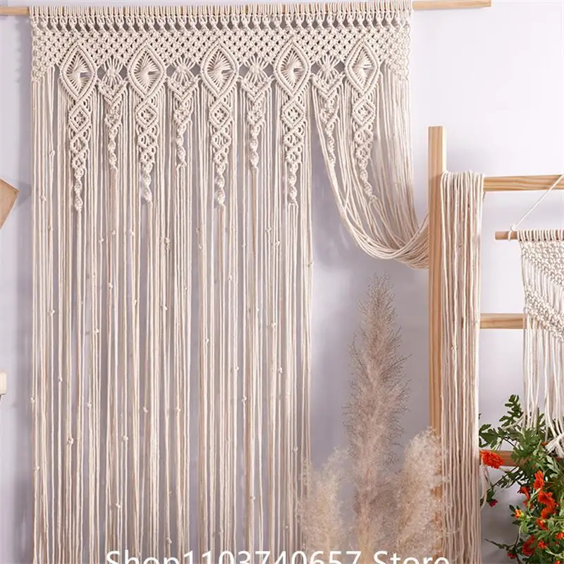 

Handmade Macrame Curtain Tapestry Bohemia Door Window Hanging Curtain Tapestry Woven Nature Cotton Cord Wedding Backdrop