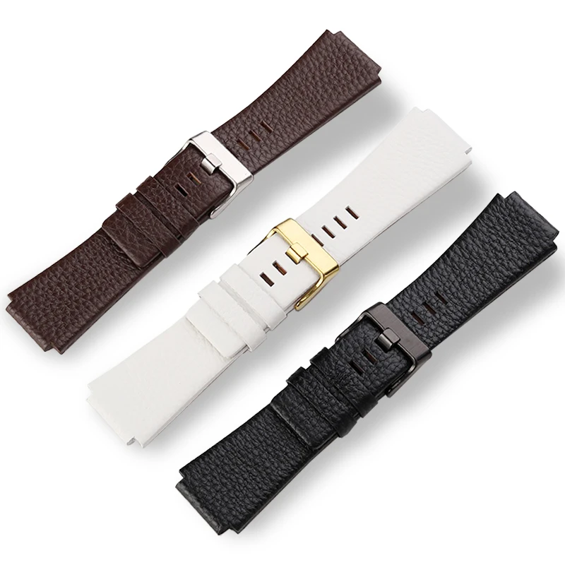 High Quality Soft Calfskin Strap Mens Chain For Diesel DZ1089 DZ1123 DZ1132 Substitute Convex Strap30*22mm 30mm*20 28*20mm Black