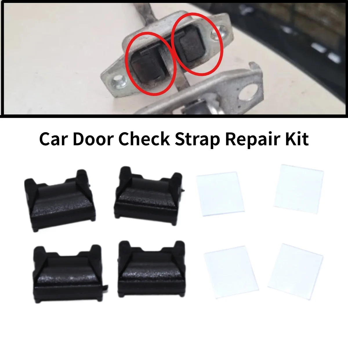 

4Kit For Suzuki CULTUS CRESCENT I Scion xA New Door Hinge Stop Bracket Check Strap Repair Kit Stopper Damping Spring Clips Black