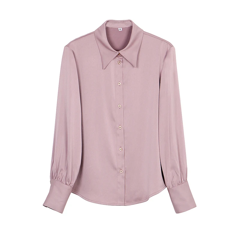 

New lazy satin shirt simple, fashionable and elegant commuting solid color versatile slim temperament lapel single-breasted top