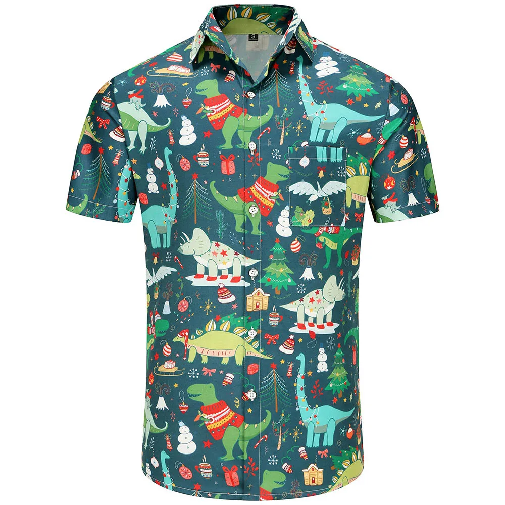 

KYKU Hawaiian Shirts for Men Santa Claus Party Casual Button Down Short Sleeve Shirt with Pocket