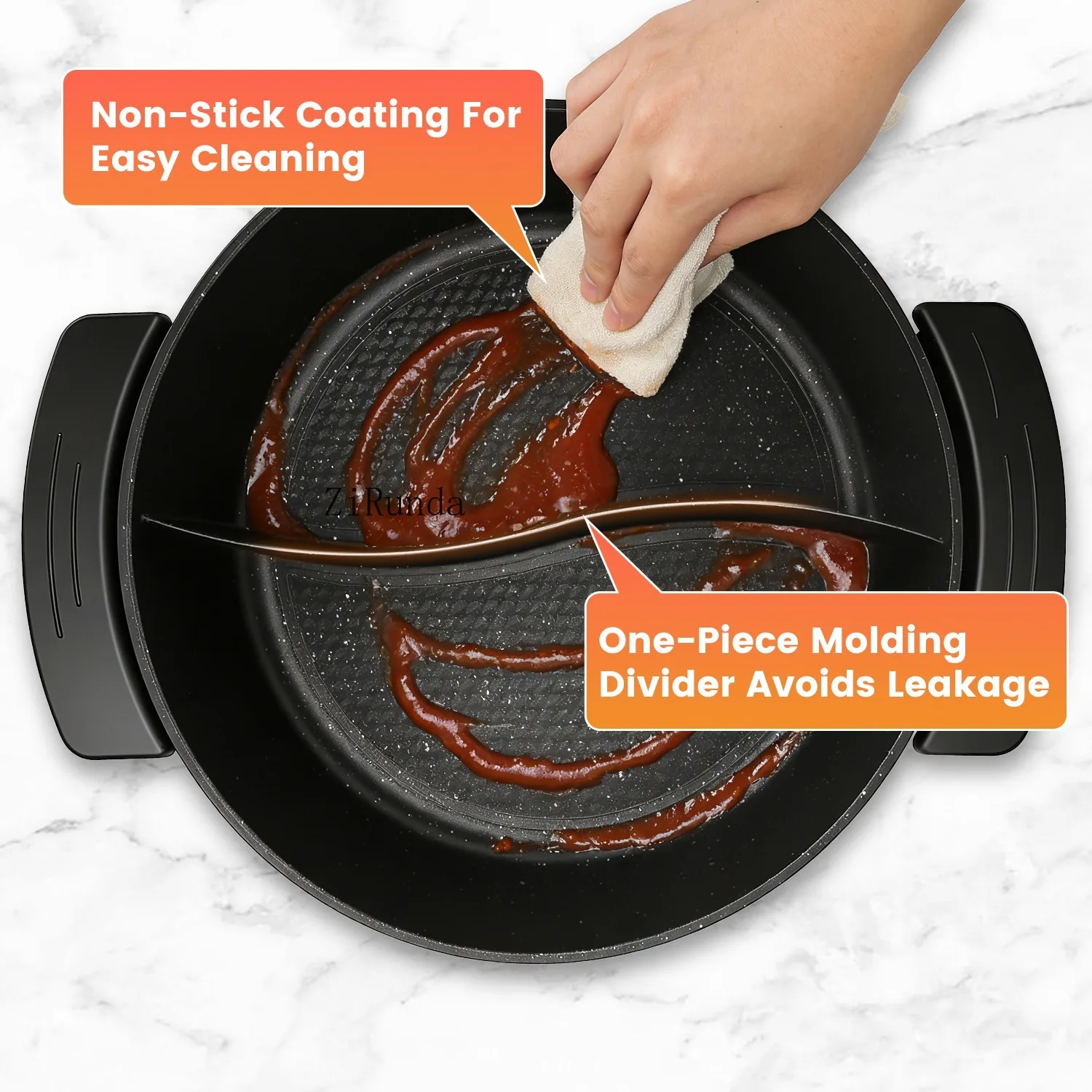 6L Large Capacity Electric Hot Pot with Divider, 5 Gear Adjustable Temperature Non-Stick Electric Cooker, Multifunctional Fondue Pot for 3-6 People with Cooking Tools view 7