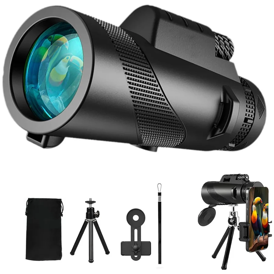 

80x100 HD telescope with mobile phone photo support, variable focus, portable, foldable night vision monocular telescope
