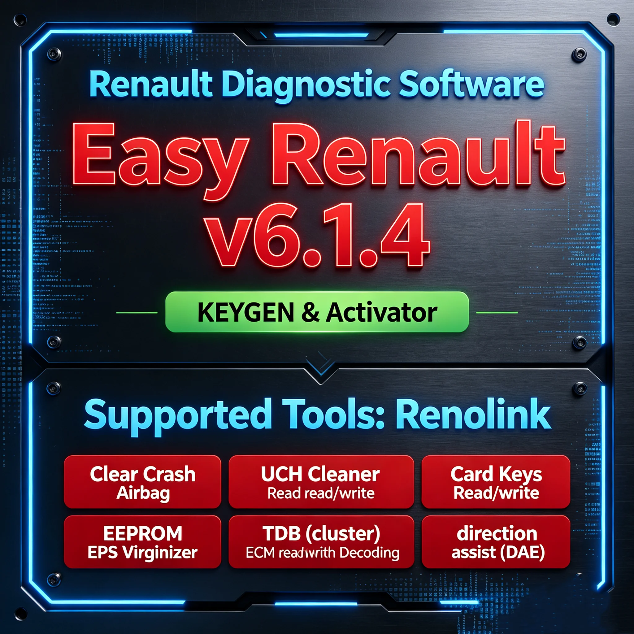 Easy Renault 6.1.4 Software for Renault ECU Programmer Clear Crash Airbag Card Keys UCH Cleaner WORK with OBDLink Renolink