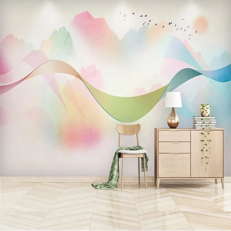 Custom Mural 3D Wallpaper New Chinese Style Abstract Ink Landscape Lines Watercolor Decorative Painting Background Wall Painting