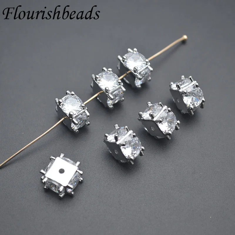 6x10mm Good Quality Shiny Square Zirconia Loose Beads Spacer Bead for Women DIY Necklace Jewelry Findings