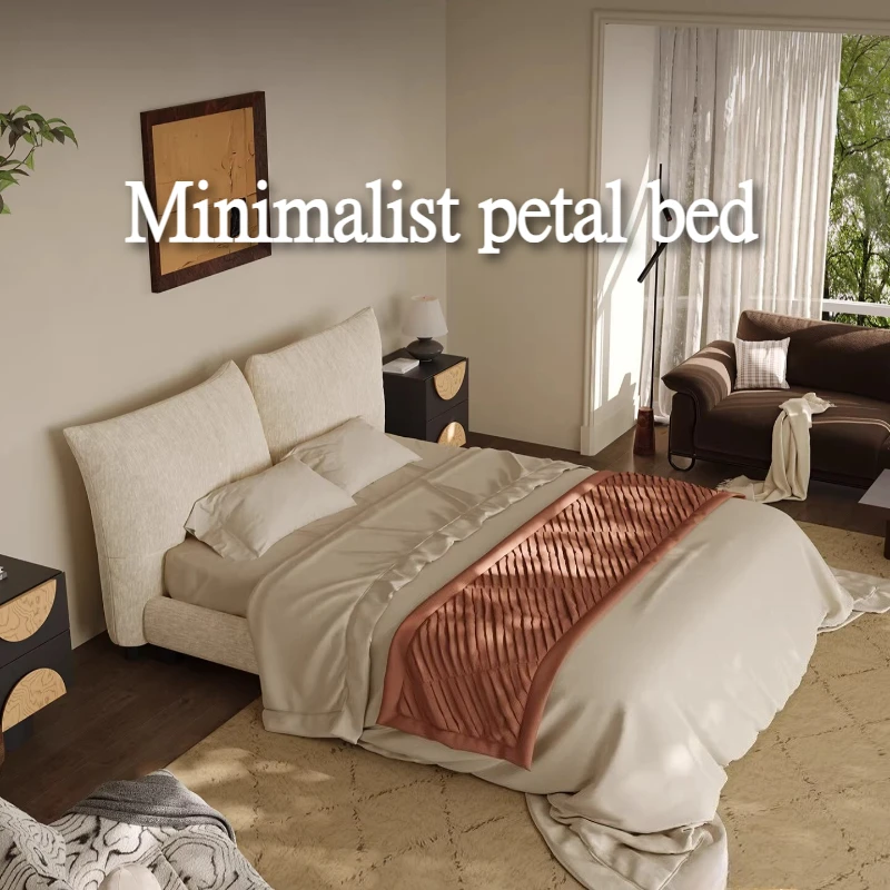 

White Plastic Arts Double Bed Decor Aesthetic Luxury Modern Bed 2 People King Frame Soft Backrest Headboard Bedroom Furniture