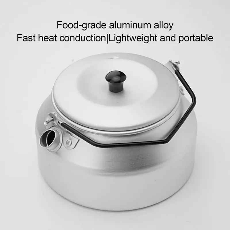 

1L Outdoor Water Kettle Camping Picnic Aluminum Burning Kettle Portable Cookware Travel Essential Appliance Picnic Pot