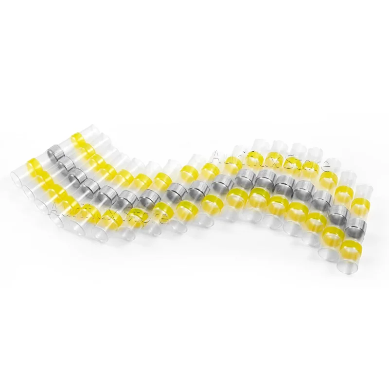 

50Pcs Heat Shrink Solder Seal yellow Connectors 12-10AWG Waterproof Butt Terminals White Tin Joint Tube Connector