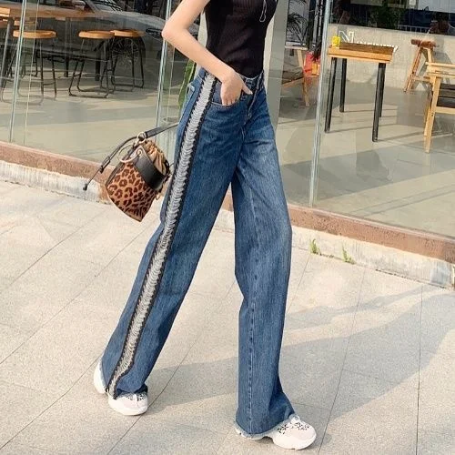 Lente Herfst 2023 Wide-Leg Jeans Vrouwen Hoge Taille Cool Stiksels Student Losse Rechte Denim Broek Vrouwelijke Lange Broek straat