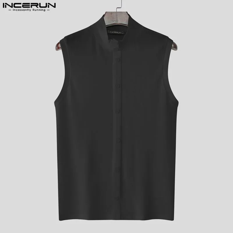 

INCERUN Summer Men Tank Tops Solid Color Buttons Sleeveless Tops Tee Men's Clothing Streetwear Casual Tops Oversize S-5XL