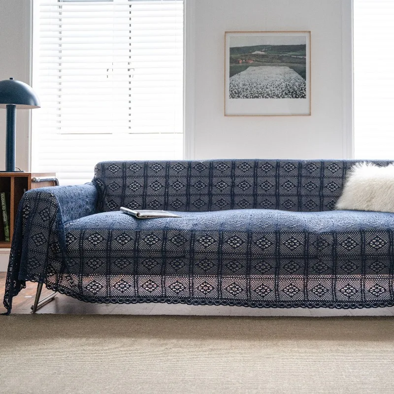 Blue Knitted Throw Blanket for Beds with Tassel Gray Blue Solid Textured Plaid Sofa Cover Nordic Bed End Decor Soft Nap Blanket