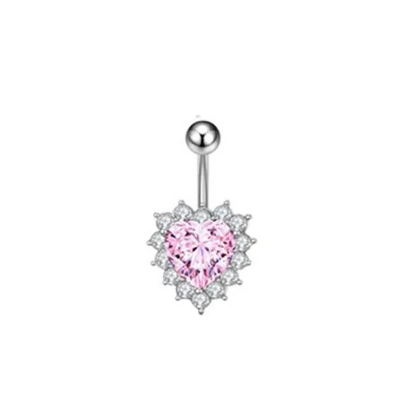 New 1PC Pink Butterfly Belly Button Rings Dangle Heart Zircon Navel Piercing Surgical Steel Belly Bar Body Piercing Jewelry