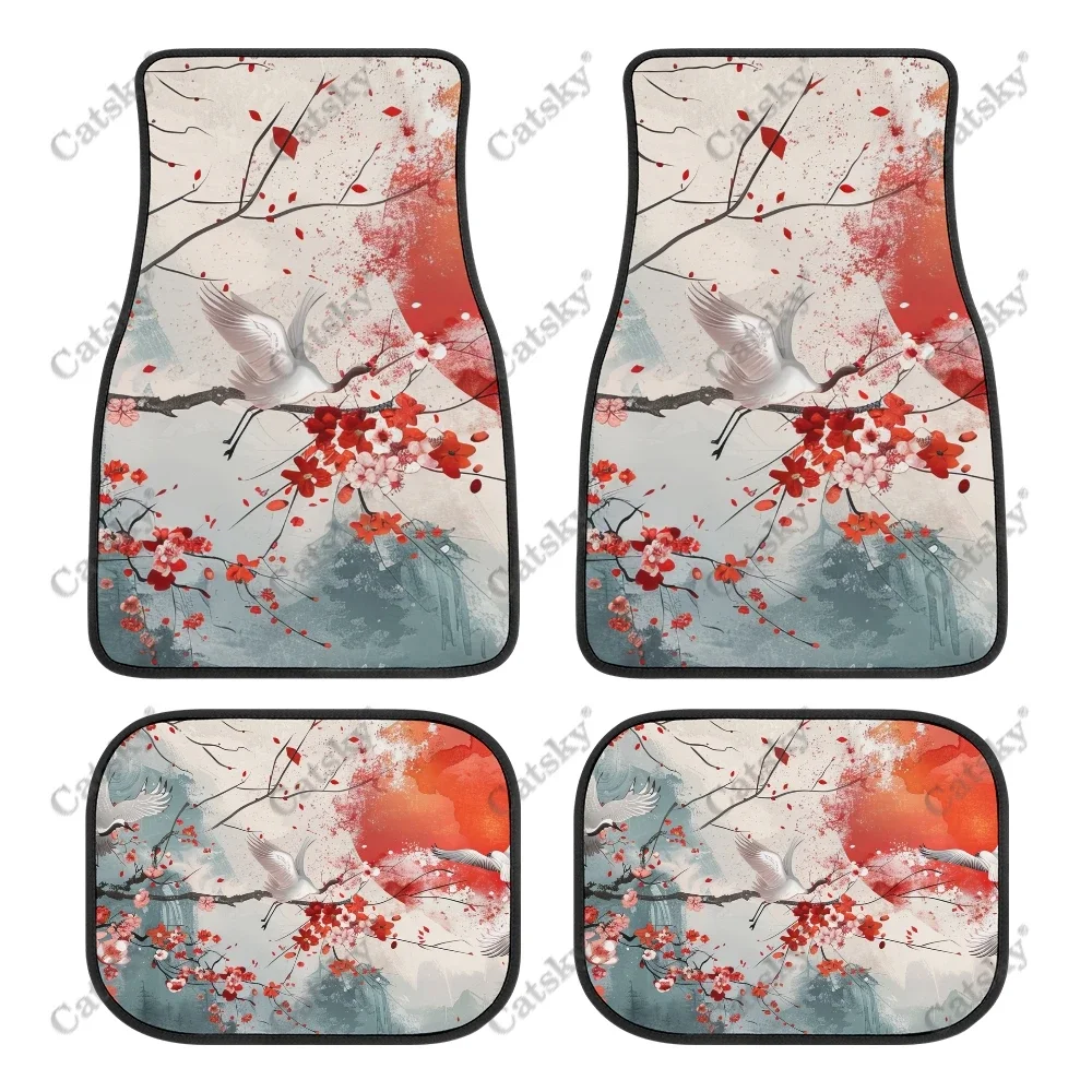 

Crane with Cherry Blossom Car Auto Floor Mats Carpet, 4PCS Customized Cars Mat All Weather Automotive Vehicle Pad Stylish