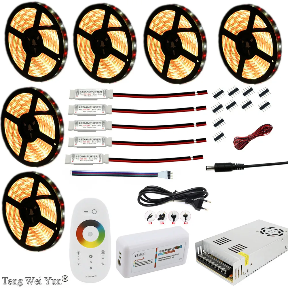 LED Strip 10m 20m 25m 30m 12V RGB RGBW RGBWW Set Waterproof 5050 Flexible 300LED stripe 5m IP65 diode tape LED Rope Ribbons Kit