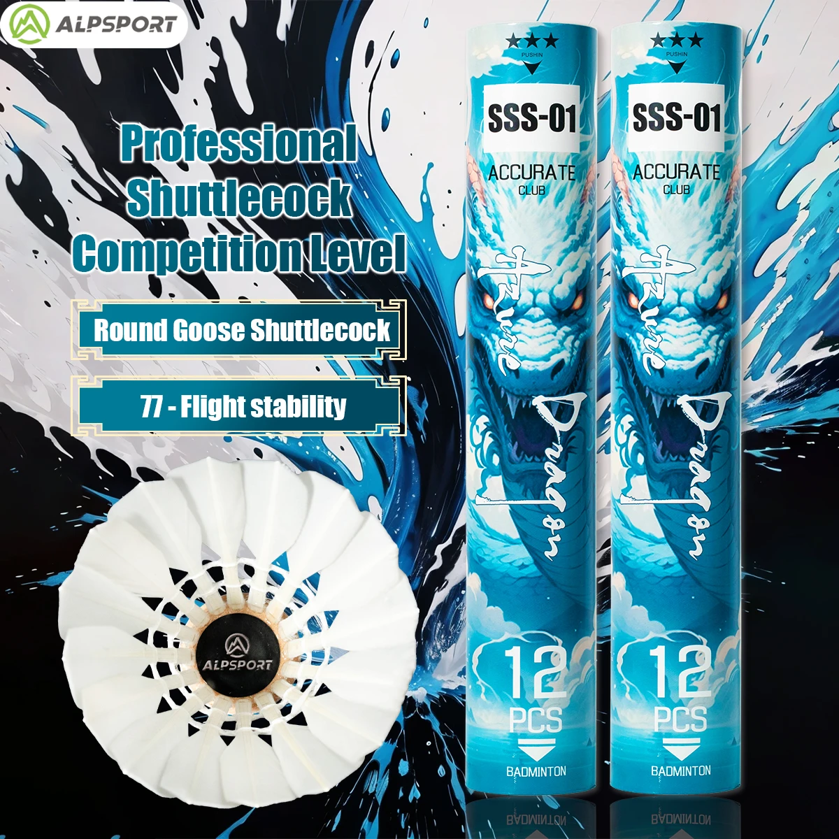 ALP SSS-01 12PCS/1 Bucket Professional Competition Grade A+ White Duck Feather Badminton 100% Round Goose Shuttlecock 77 Speed