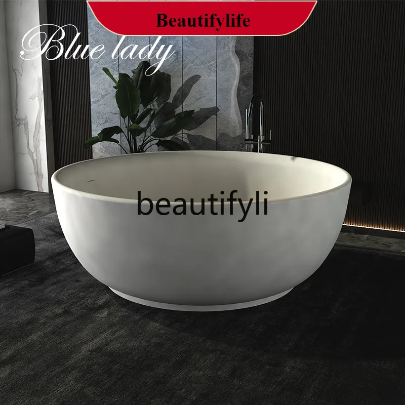 

F56 Round independent integrated artificial stone bathtub Household hotel B & B bathroom Cream wind
