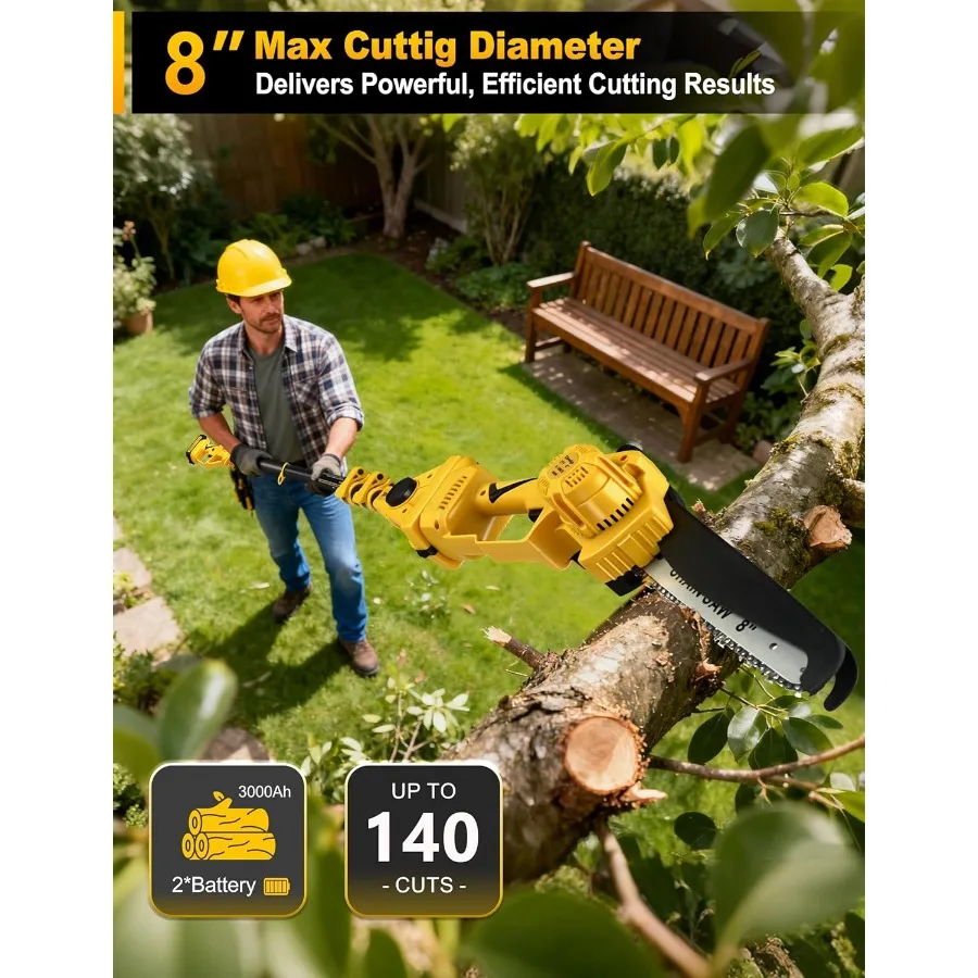 8" Pole Saw Cordless + 20" Pole Hedge Trimmer 4-in-1 Electric Mini Chainsaw/Hedge Trimmer with Extension Pole 15Ft Max Reach for