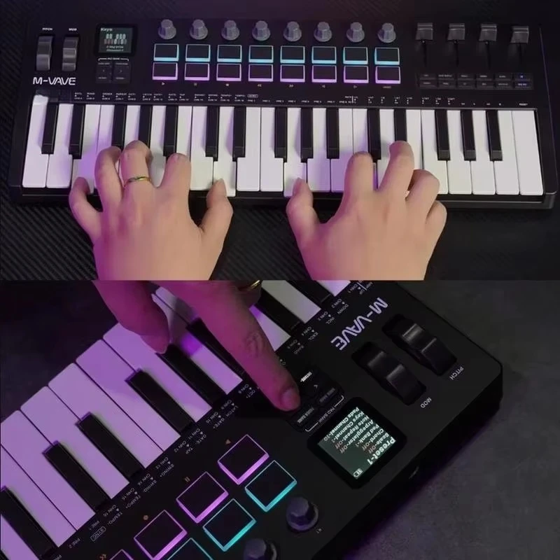 New M-Vave Smk-37 Pro Midi Controller 37 Keys - Built-In Synth + 8 Knobs + 4x16 Rgb Pads For Keyboard Enthusiasts