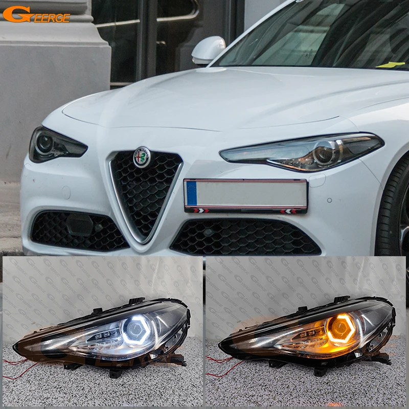 For Alfa Romeo Giulia 952 Stelvio 949 2016 - 2022 Ultra Bright Switchback DRL Turn Signal Cotton Hex LED Angel Eyes Halo Rings