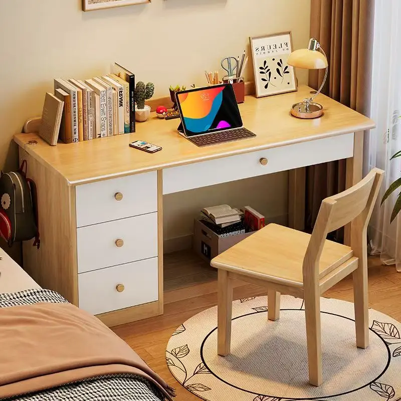 

%&Factory Direct Sales Modern Solid Wood Ergonomic Study Desk for Home Office with Bookshelf Eye-care Lamp Height Desk