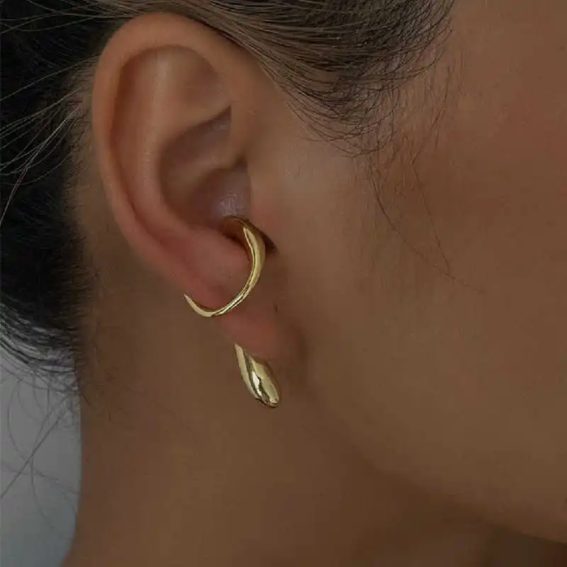 

Fashion Geometric Water Droplet Gold Silver Ear Cuffs Earring Women Everyday Minimalist Jewelry
