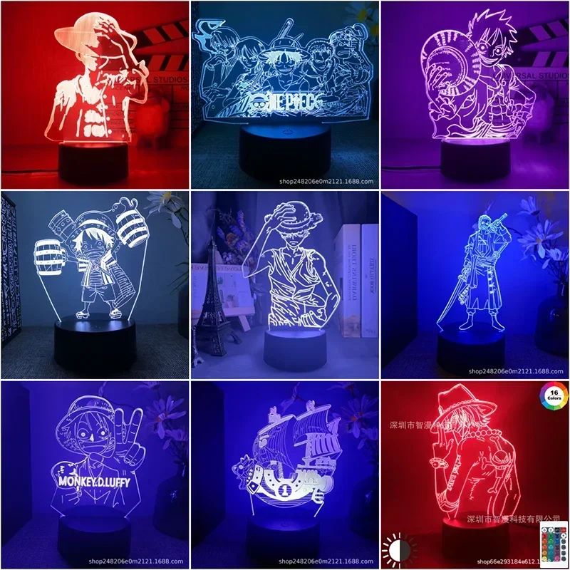 One Piece 3D Luffy Sanji Illusion LED Night Light Anime Nami Zoro Tony Chopper Model Nightlight Desk Decor Figure Toys