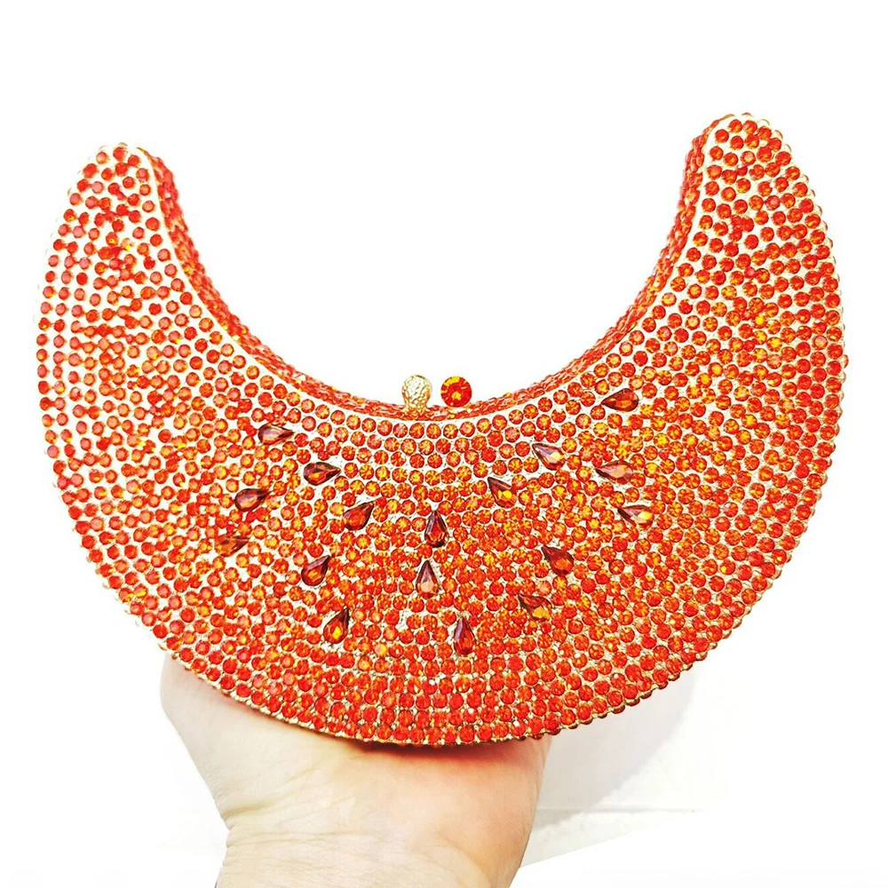 

Orange Watermelon Slice Rhinestone Evening Purse Bags Crystal Clutch Bag Women Party Handbag Ladies Wedding Bridal Bags