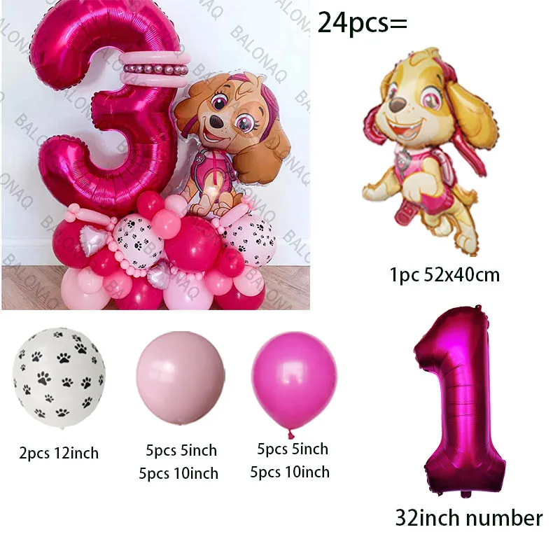 24pcs Paw Patrol Balloon Birthday Party Decorations Skye Latex Aluminum Foil Balloons Girl Party Baby Shower Supplies