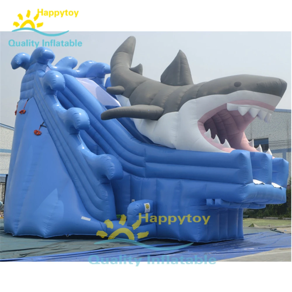 Playground Outdoor Equipment Kids Giant Shark Inflatable Water Park Pool Slide For Sale