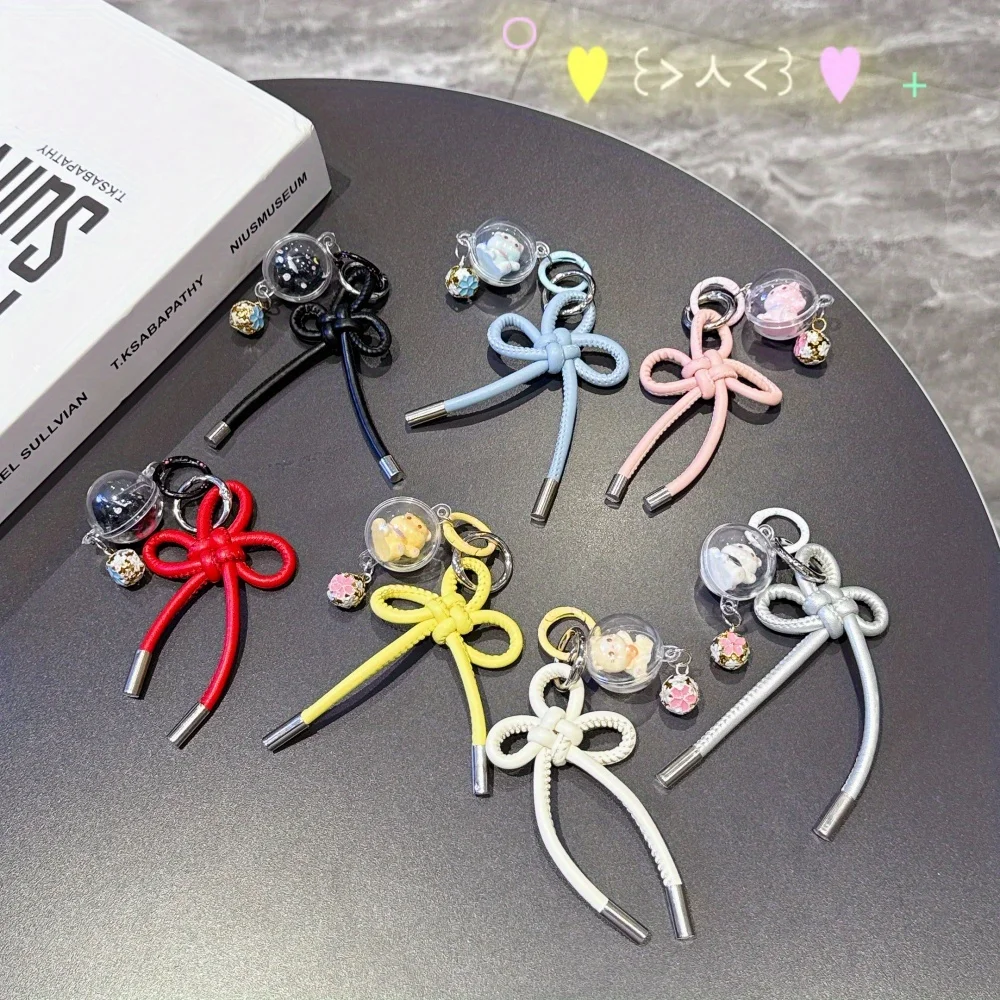 

[Ls] Bow bag pendant imitation sheepskin rope hand-woven climbing knot keychain pendant DIY production bag pendant