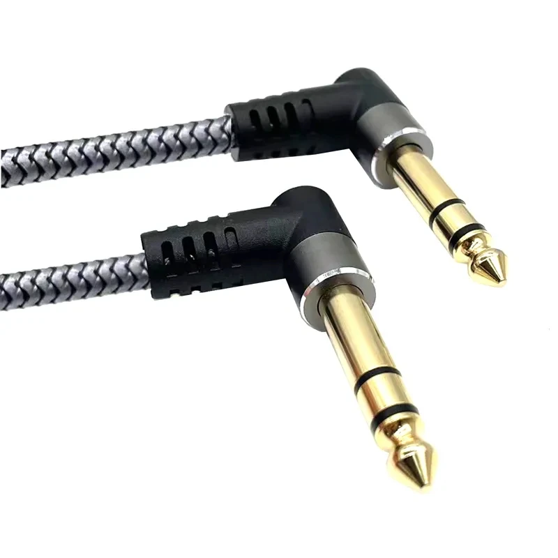 90 degrees 6.35 mm (1/4) TRS to 6.35 mm (1/4) TRS stereo audio cable male to male straight for electric guitar, bass, mandolin