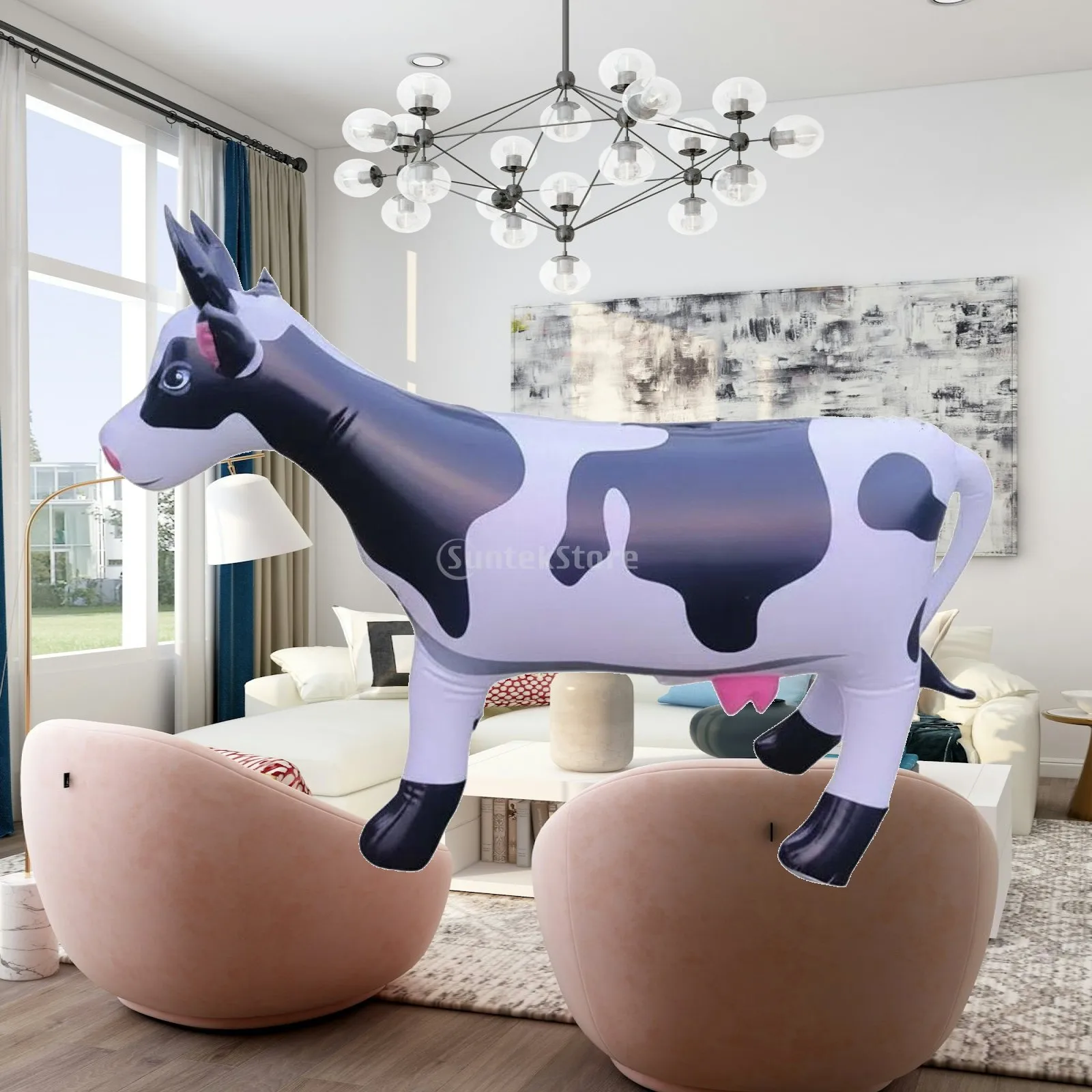 PVC Inflatable Cow Animal Figure Reusable Party Decor Inflatable for Kids Events and Farm Setup Air Filled Decoration